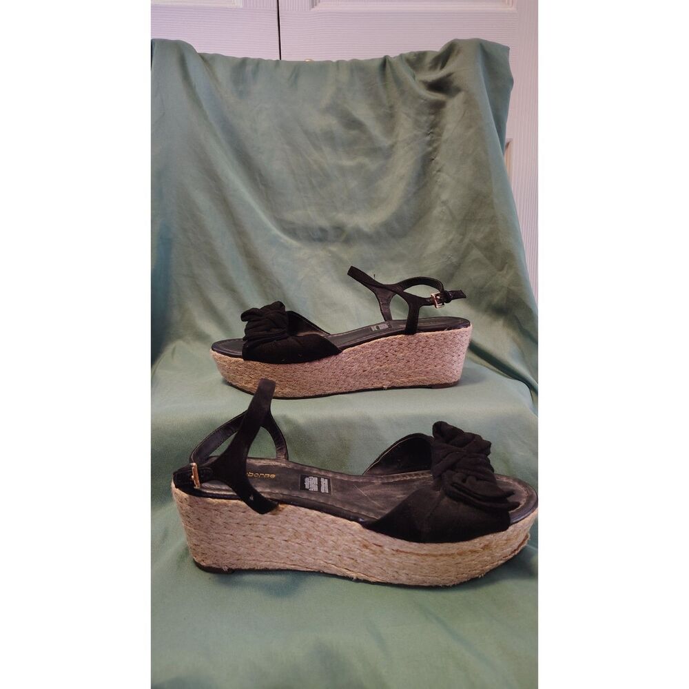 Liz Claiborne Marcos Women's Black Bow Espadrille Wedge Sandals - Size 9M